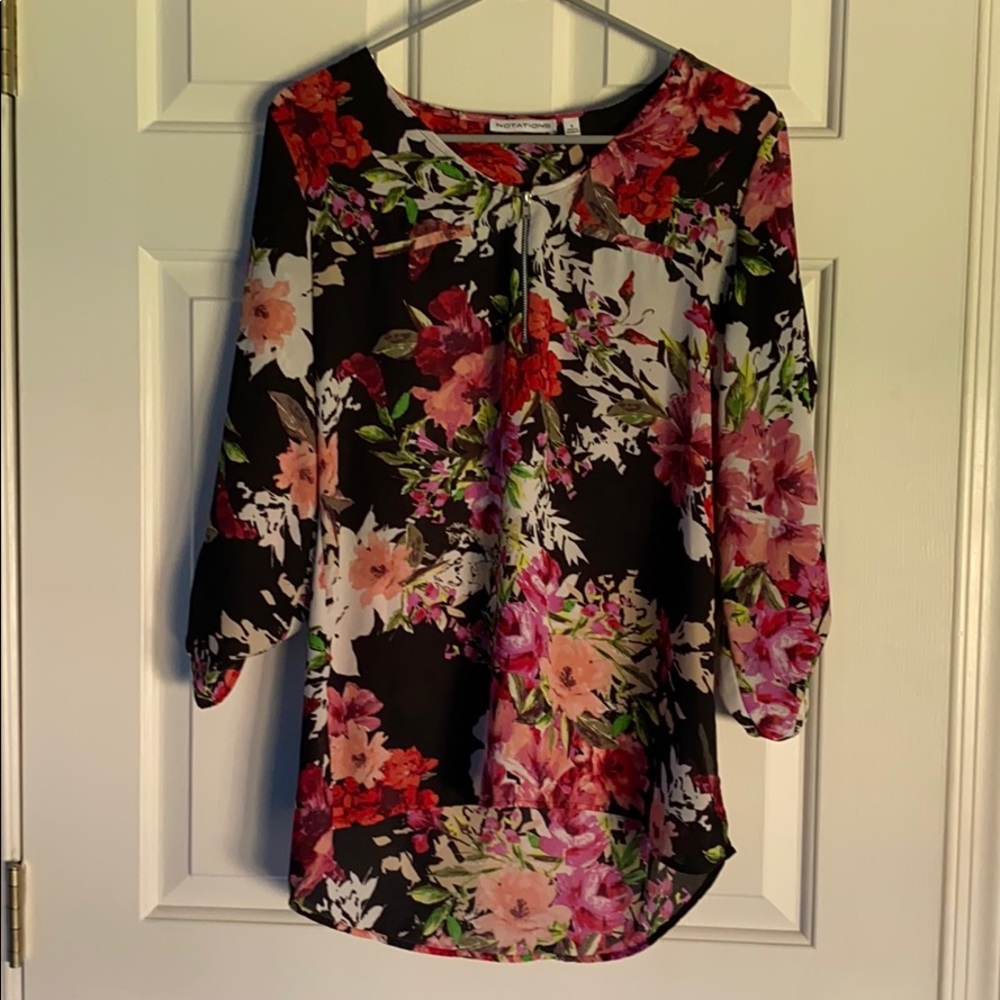 Notations Long Sleeve Floral Blouse With Zipper